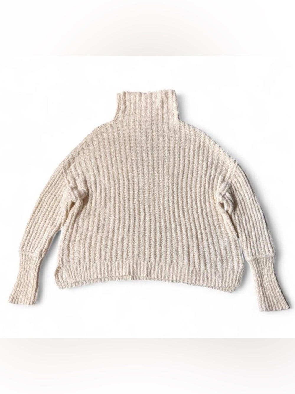 Free People We The Free Chunky Knit Turtleneck Sweater Cream Oversized Cozy S